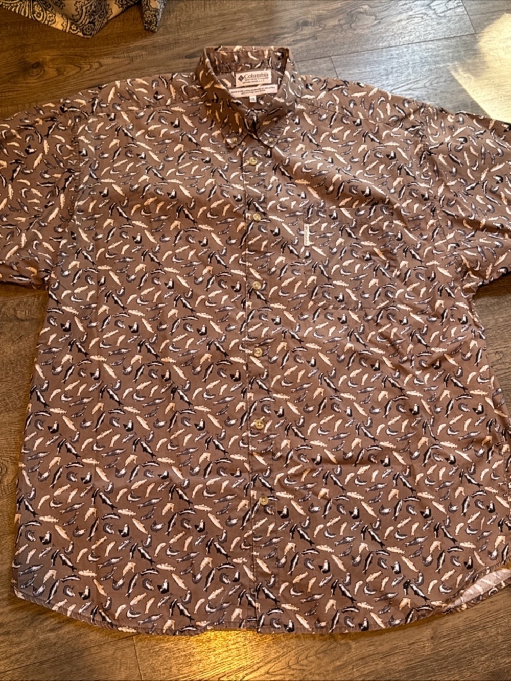 Columbia Fish All Over Print Mens XXL Button Down Shirt